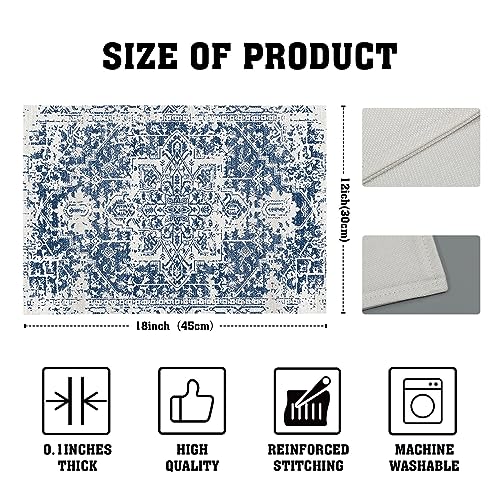 Navy Blue Gray Boho Placemats Set of 6 Ethnic Bohemian Carpet Place Mats Washable Kitchen Dining Vintage Grey Geography Fl...