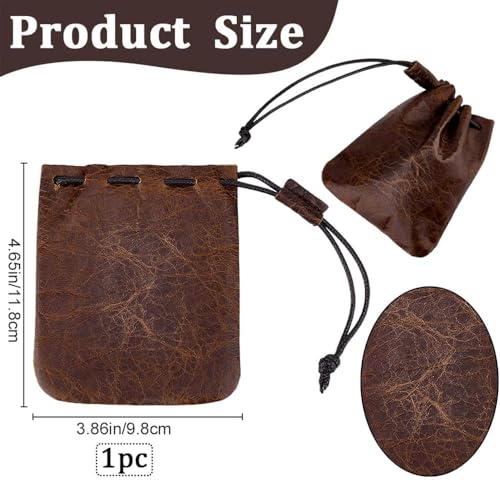 Beebeecraft Leather Drawstring Pouch Cowhide Leather Jewelry Storage Bag 4.7x3.9 Inch Coconut Brown Small Coin Dust Wallet...