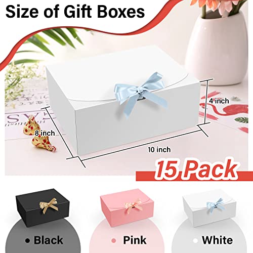 PEKGRIL 15 PCs Gift Boxes with Lids, White 10X8X4 Inch Gift Boxes, Bridesmaid Proposal Box with Ribbon, Kraft Paper Boxes ...