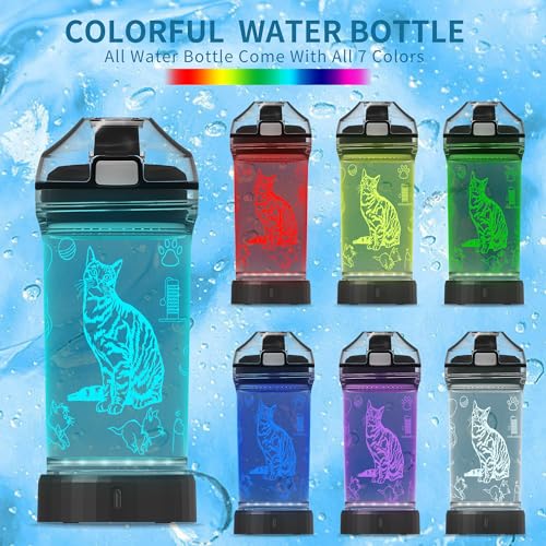 OkiyiD Kids Water Bottle, Cat-themed Light-Up Sport Cup with 3D Glowing LED Cat Light – 14 OZ Tritan BPA-Free - Kids Gift ...
