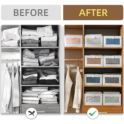 Pradnel Linen Closet Organizers And Storage, 4 Pack Storage Bins Baskets for Organization Foldable Organizer with Clear Wi...