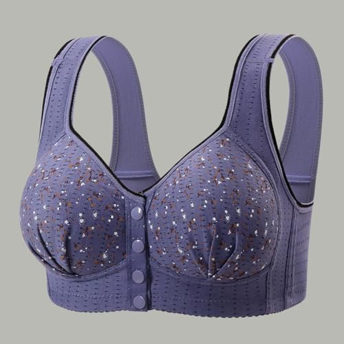 Women Floral Print Front Close Bra Plus Size Wireless Comfort Wear