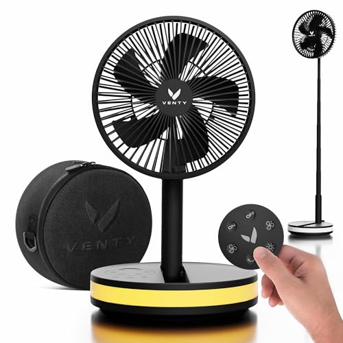 VENTY Portable Fan - Wireless Battery Operated Fan - 4 Speeds - LED Lighting - Carry Case & Remote Control - Cruise Travel...