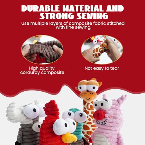Nocciola 5-Pack Squeaky Dog Toys, Durable Stuffed Critter Zoo Dog Toys with Unique Squeak Sounds to Keep Dogs Busy, Puppy ...