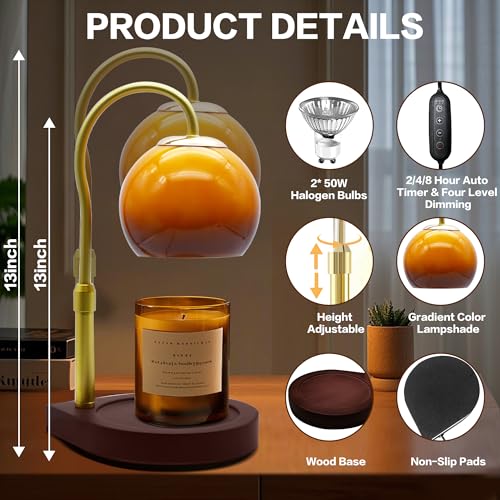 DALUXshop Candle Warmer Lamp with Timer 2H/4H/8H, Adjustable Height Dimmable Candle Lamp with 2 Bulbs, Wax Melt Warmer for...