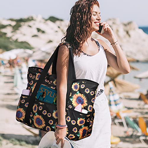 Becokan Beach Bags for Women Large Beach Tote Bag with Zipper Pockets Beach Bag Waterproof Sandproof Travel Nurse Tote Bag