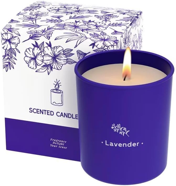 Lavender Candles for Home Scented, 8 oz Scented Candles Present, Purple Jar Wax, Made with Soy for Women, 45 Hour Long-Las...