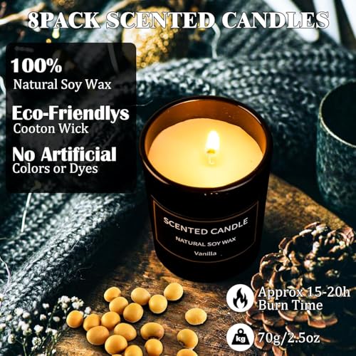 Scented Candles Gifts for Women Men, 8 Pack 3 Oz Scented Candles for Home, Natural Soy Wax Strong Fragrance Long Lasting A...