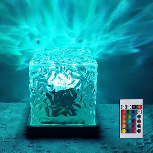 BENCACAO Ocean Wave Projector Light, Rechargeable Cube 16 RGB Color Changing Water Ripple Mood Lamp for Bedroom,Bathroom D...