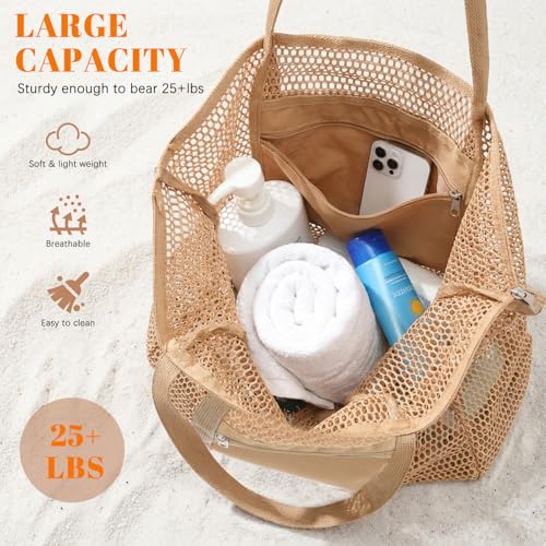 Dntorx Women's Mesh Beach Bag, Stylish Beach Tote for Swimming, Travel & Vacation Essentials, Lightweight Design for Poolside