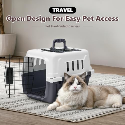 Athena Collection 18" Hard-Sided Travel Pet Carrier for Small Dogs and Cats, Plastic Dog Carriers with 2-Door Top & Front ...