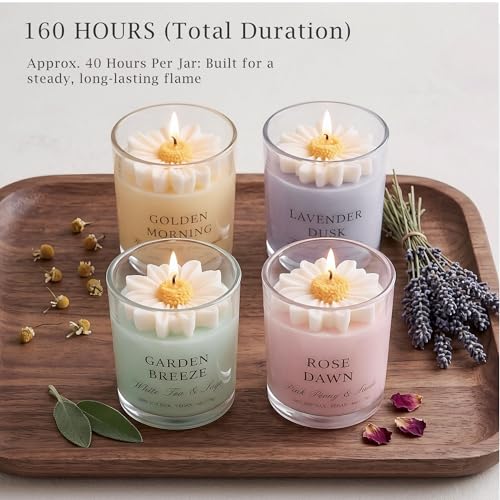 Scented Candles for Women - Aromatherapy Natural Soy Candles 4 Pack, Unique Floral Design, Relaxation Gifts for Mother’s D...