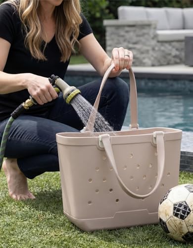 Eamoment Beach Bag - Large Sandproof Rubber Tote with Waterproof Pocket for Travel & Pool – 18.5" L x 9.45" W x 13.39" H