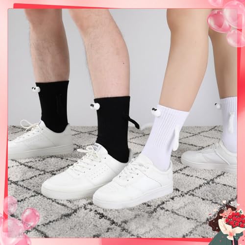 scenicamp 2 Pairs Couples Magnetic Holding Hands Socks with Gift Box Romantic Novelty Gifts for Him, Her, Husband, Wife