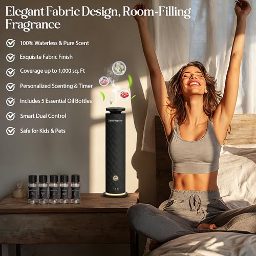 Waterless Scent Diffuser Starter Kit with 5 Oils, Luxury Hotel Style Cold Air Diffuser Oil Machine for Home, 1000 Sq Ft Co...