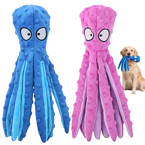 HGB Squeaky Dog Toys - Octopus No Stuffing Crinkle Plush Large Dog Toys to Keep Them Busy, Interactive Puppy Teething Chew...