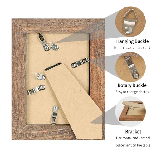 iRahmen 5x7 Picture Frame Set of 2, Rustic Brown Frame with High Definition Glass, Display Pictures 4x6 with Mat or 5 x 7 ...