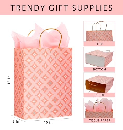 12 Pack 13" Large Kraft Paper Gift Bags Assortment with Tissue Paper & Handles, 12 Unique Solid & Geometric Pattern Design...