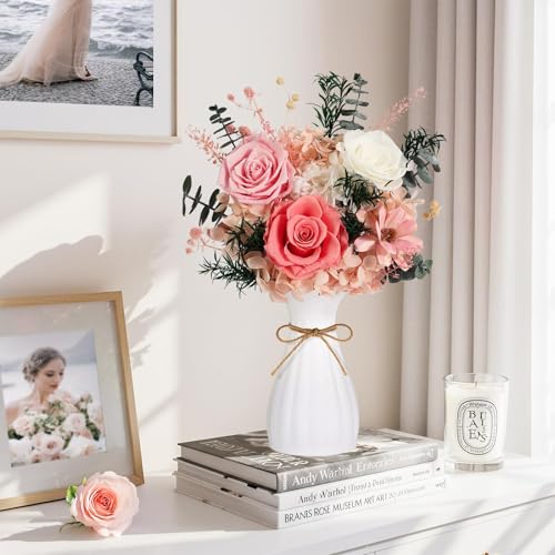 Flowers for Delivery Prime Preserved Flowers Bouquet with Vase That Last 3-5 Years Real Forever Flowers Pink Rose Bouquet ...