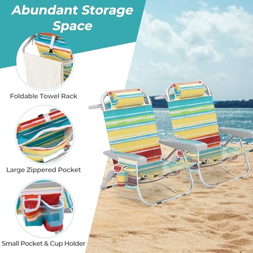 Giantex Backpack Beach Chair, Foldable Camping Chair with 5 Adjustable Position, Cup Holder, Storage Pockets, Straps, Towe...