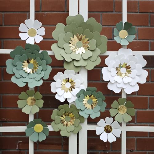 Mybbshower Paper Flower for Birthday Wedding Party Backdrop Nursery Wall Home Decor (10 inch-6 inch) Pack of 12 (Dusty Gre...