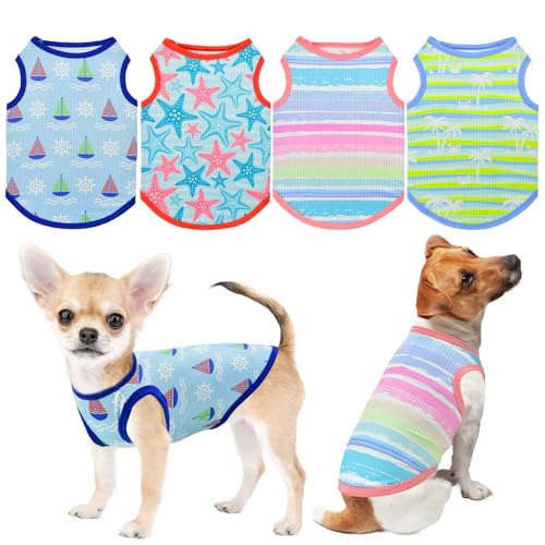 LyssKMK 4-Pack Dog Cooling Shirt Dog Summer Tank Tops Puppy Cooling Quick Dry Sleeveless Shirts with Stripe Beach Seafish ...