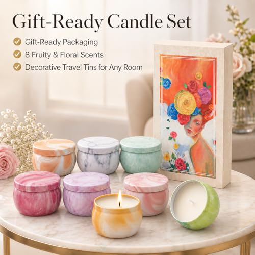 Scented Candles Gift Set for Women, 8 Pack Fruity Floral Soy Wax Aromatherapy Candles, Travel Tin Candles in Artist Gift B...