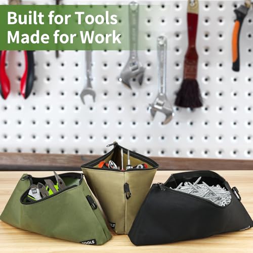 3 Pack Premium Tool Pouches Zipper Bag, Small Tools Bags with Carabiner, Heavy Duty Flat Bottom Utility Multipurpose Stora...