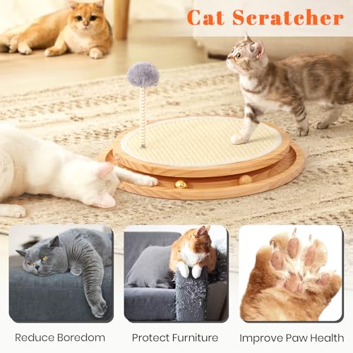 LMUGOOS Cat Scratcher, Cat Natural Sisal Scratching Pad, Kitten Interactive Toy with Ball Track Spring Ball for Chasing Hu...