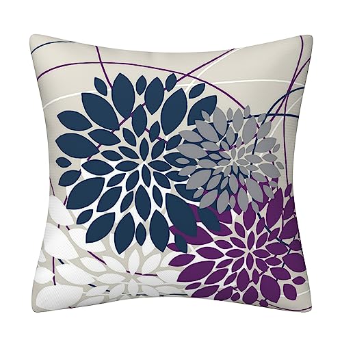 Navy Blue Purple Dahlia Floral Throw Pillows Farmhouse Decorative Throw Pillow Case Indoor Outdoor Cushion Cover Spring Su...