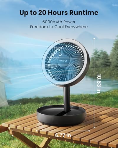 Gaiatop Foldable Small Desk Fan with LED Night Light, Wireless 6000mAh Battery Powered Portable Fan USB Rechargeable, Bedr...