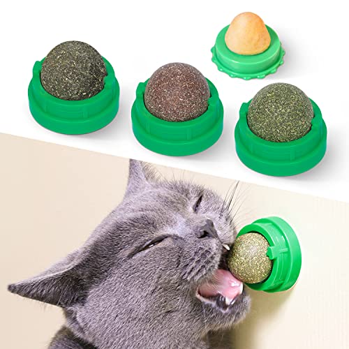 Potaroma Catnip Toys Balls 4 Pcs, Extra Cat Energy Ball, Edible Kitten Silvervine Toys for Cats Lick, Healthy Kitty Teeth ...