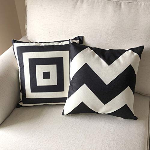 ULOVE LOVE YOURSELF Square Decorative Throw Pillows Cushion Covers Cotton Linen Black& Beige Stripes Modern Geometry Print...