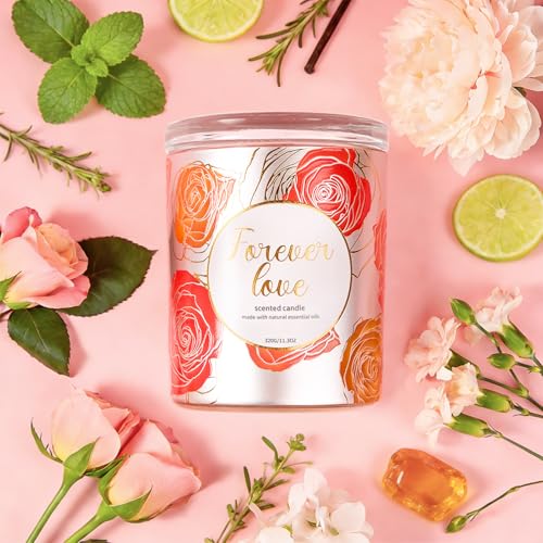 2 Pack Wood Wick Soy Wax Candle Gift Set for Women, Rose & Peony and Vanilla Amber, 11.3 Oz Each, Individually Boxed
