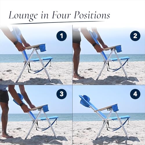CARIBBEAN JOE Folding Beach Chair, 4 Position Portable Backpack Foldable Camping Chair with Headrest, Cup Holder, and Wood...