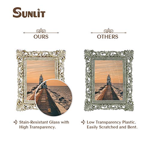 Sunlit Vintage Picture Frame 5x7 Inch, Luxury Antique Photo Frames with Glass Front, Photo Display, Tabletop Wall Hanging,...