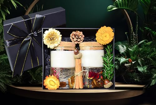 Crystal Candle Gift Set, Organic Natural Flowers in Yelly, Aromatherapy, Healing Gemstones, Botanical Scented Fragrance, M...
