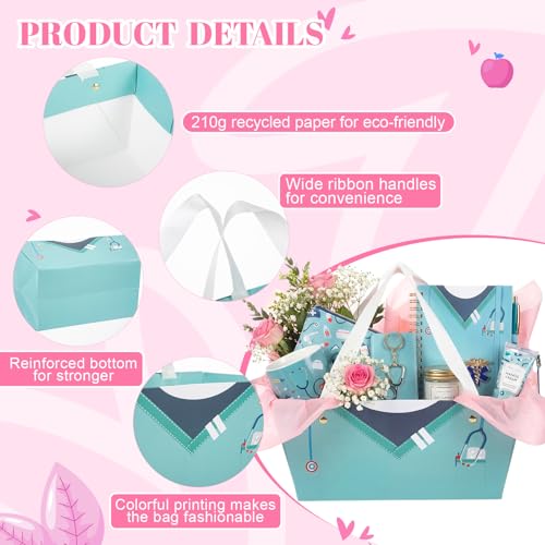Supervitae 60 Pcs Nurse Gift Baskets Bulk with Handles, Empty DIY Paper Gift Basket Kit with Tissue Paper, Appreciation Gi...