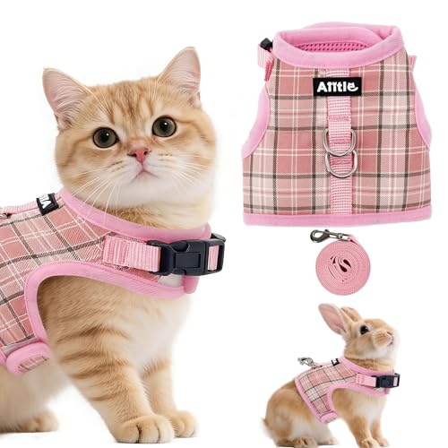 AIITLE Adjustable Bunny Harness & Leash Set - Soft Mesh Liner, Comfort Fit Plaid Pattern Vest with Magic Tape Design, Port...