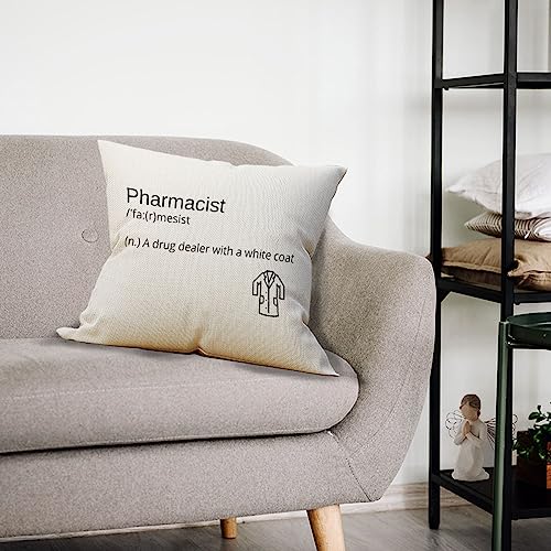 Mancheng-zi Decorative Linen Cushion Cover, 18 x 18 Inch, White, Modern Letter Print Pharmacist Theme, Perfect for Living ...