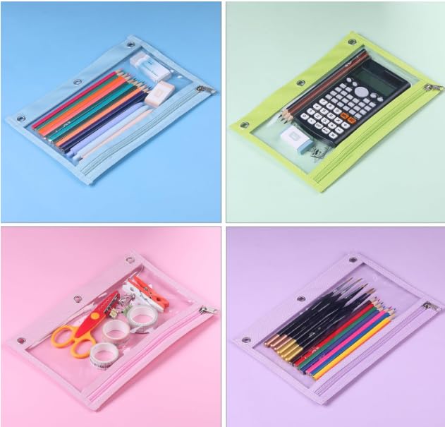 Mr. Pen Pencil Pouch Set, 5 Pack, Clear Zipper Pencil Pouches for 3 Ring Binder, Multicolor