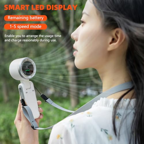 Turbo Mini Portable Fan, 3600mAh Rechargeable Battery Operated with LED Display, 180 Foldable 3 in 1 Personal Small Fan wi...