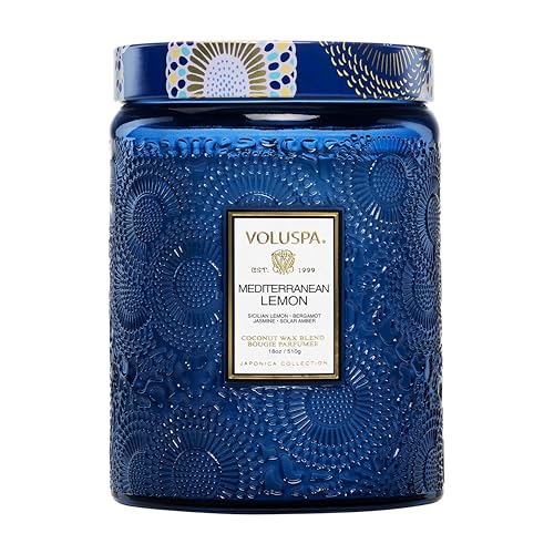 Voluspa Mediterranean Lemon Candle Jar, 18 oz, Coconut Wax Blend, Large Scented Candles for Home, 100 Hour Burn Time, Pour...