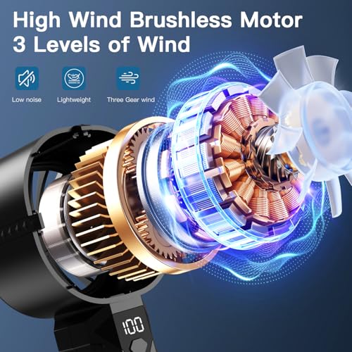 Portable Handheld Turbo Fan, Personal Mini Fan with Digital Display, 3 Wind Speeds 3000mAh Battery USB Rechargeable Hand H...