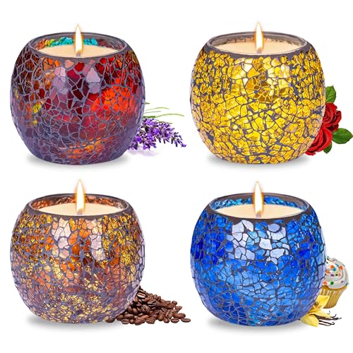 Mosaic Glass Scented Candles, Stress Relief Aromatherapy Candle for Home Scented, Vanilla Lavender Rose Coffee Soy Candles...