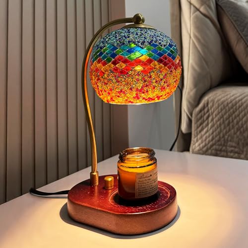 Mosaic Candle Warmer Lamp with Dimmer - Stained Glass Electric Wax Melt Warmer, Tiffany Style Turkish Lamp for Scented Wa...
