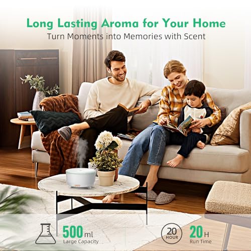 20-Hour Long-Lasting Aromatherapy, 500ML Large Essential Oil Diffuser: Ultrasonic Cool Mist Humidifier with Remote Contro...