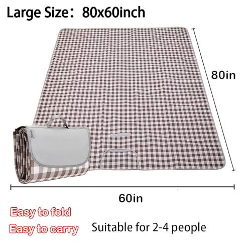 LRUUIDDE Oversize Picnic Beach Blanket, 80''x60'' Outdoor Waterproof Foldable Sandproof Blankets Plaid Picnic Mat for Beac...