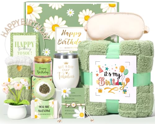 Birthday Gifts for Women, 12pcs Happy Birthday Gift Basket for Women Unique Gifts Set Ideas Relaxing Birthday Box w/ Blank...