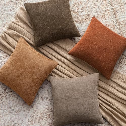Woaboy Set of 2 Textured Throw Pillow Covers Decorative Soft Accent Square Chenille Pillowcases Neutral Farmhouse Cushions...